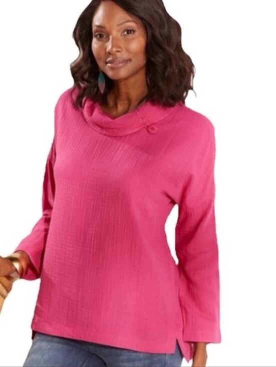 Soft Surroundings Tops - Soft Surroundings Giovinezza Crinkle Gauze Cowl Neck Top Medium Pink Cotton